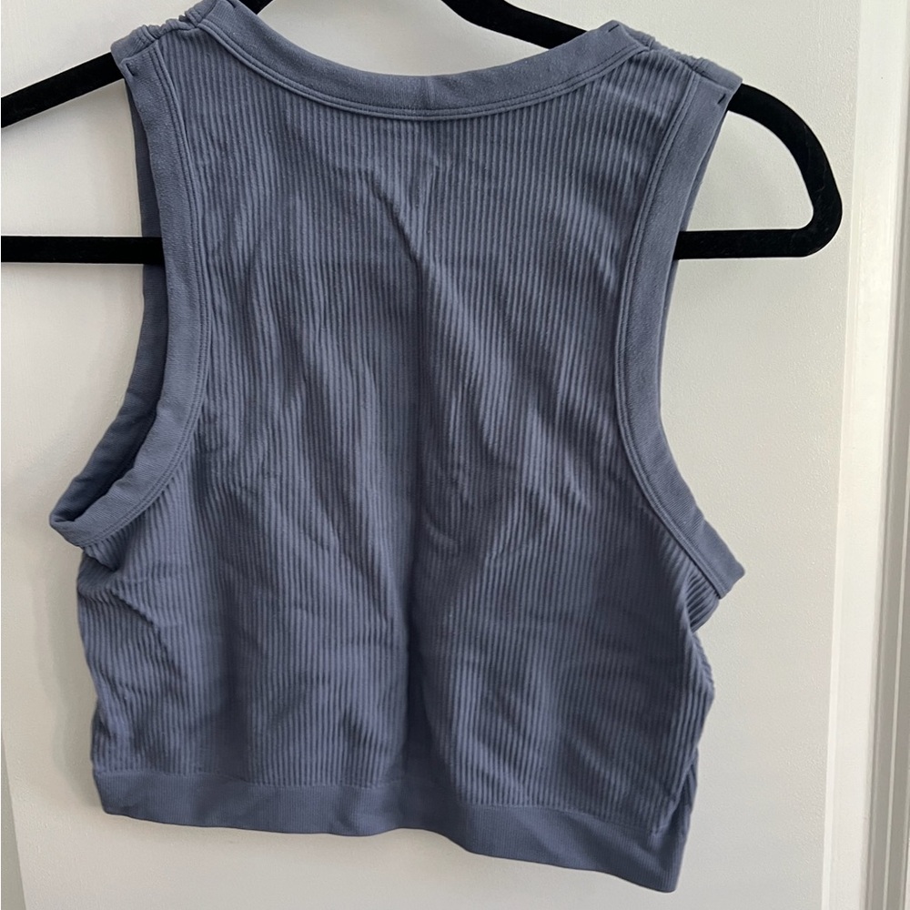 Women's Ribbed Tank Crop Top - Slate Blue - Picture 2 of 2